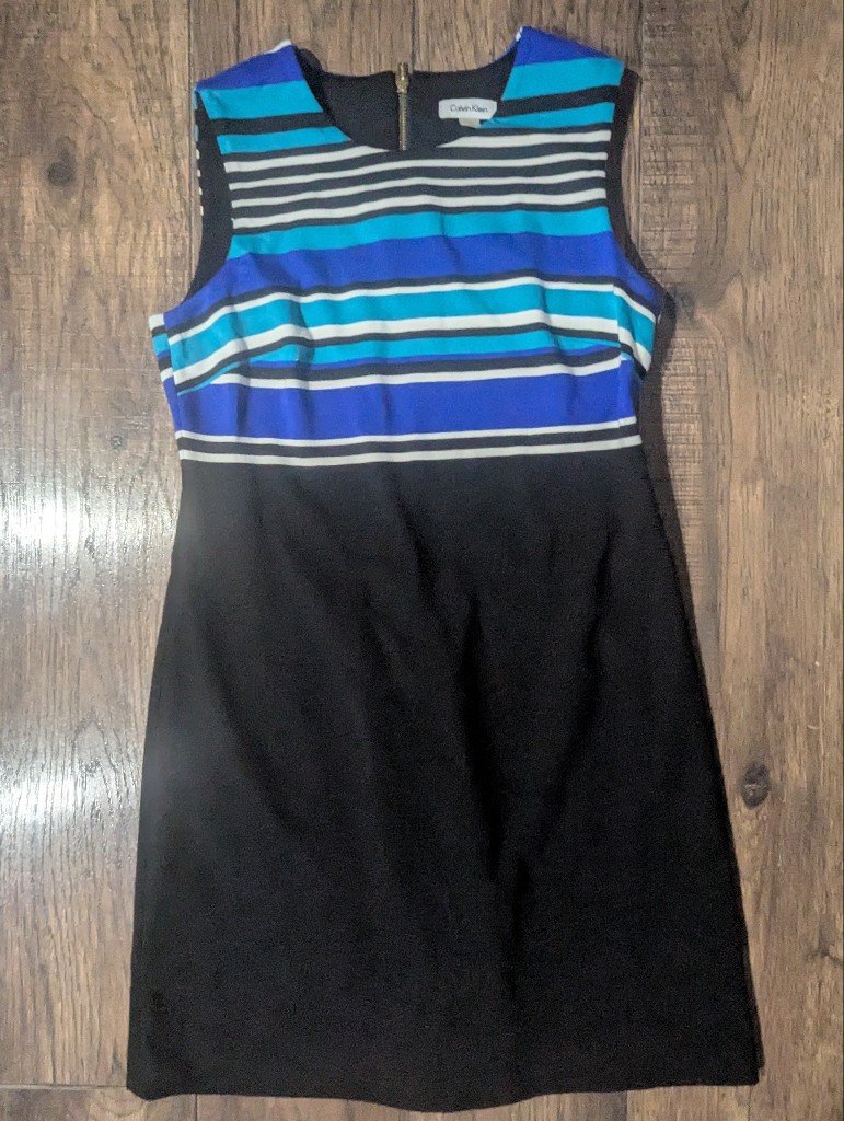 Calvin Klein Blue Stripes & Black Colorblock Sheath Dress Size 8 Classic Stretch